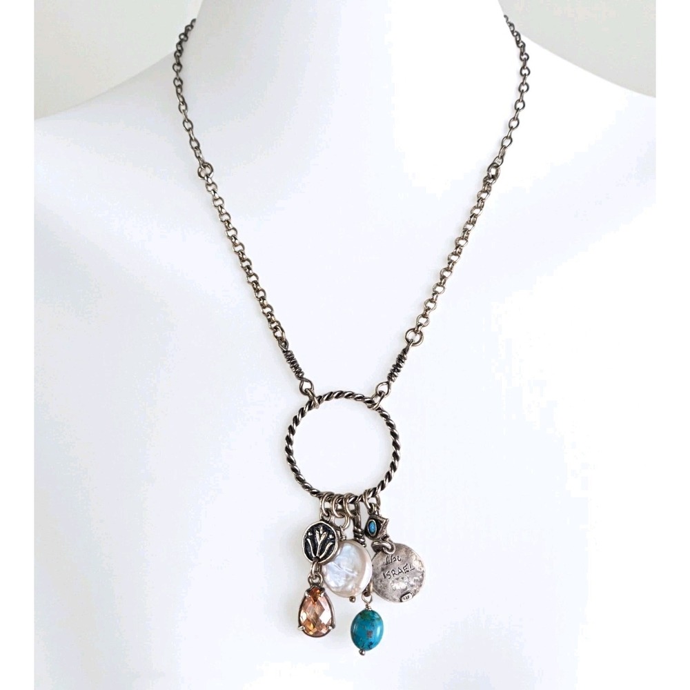 Didae Shablool Israel 925 Sterling Silver Necklace Opal Heart Dangle 18" 8g‎